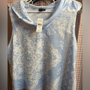 Ann Taylor light blue and white sleeveless blouse